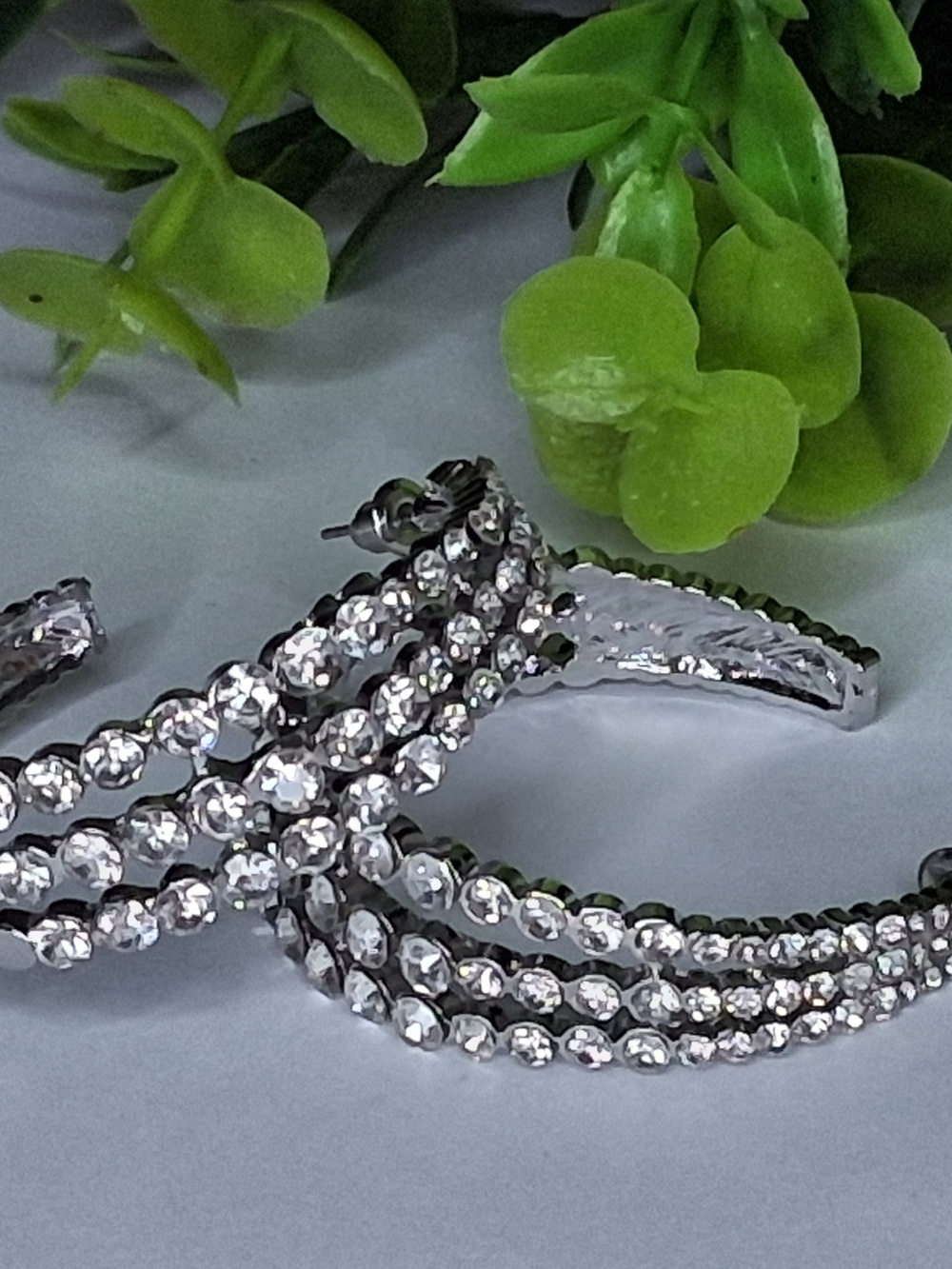 Silver Rhinestone Multi-Row Hoop Earrings